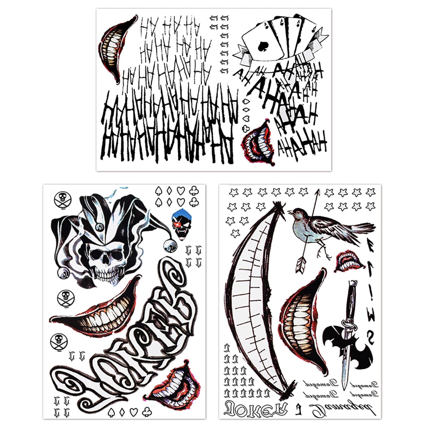 3 Sheets Joker Tattoos, Realistic & Last Long Halloween