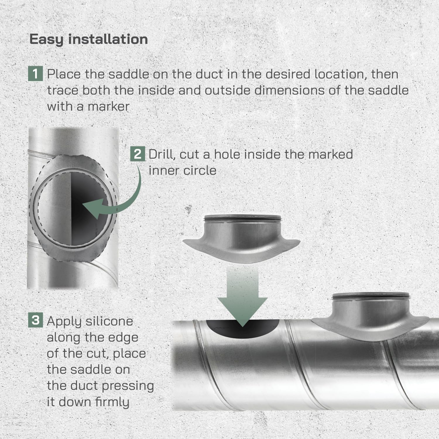 Vent Systems 16" to 8" Inch Saddle Branch for HVAC systems - Saddle connector with EPDM Rubber Seal Gasket for Flawless Seal and Efficient Airflow. Round Duct Takeoff for Duct Connection - Tap Fitting