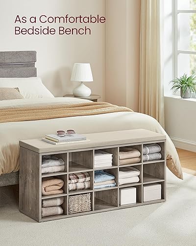 Miniatura 74 de VASAGLE - ULHS15BX Banco para guardar zapatos, con cojín y 15 compartimentos, mueble para almacenar calzado que soporta hasta 440 libras, para el