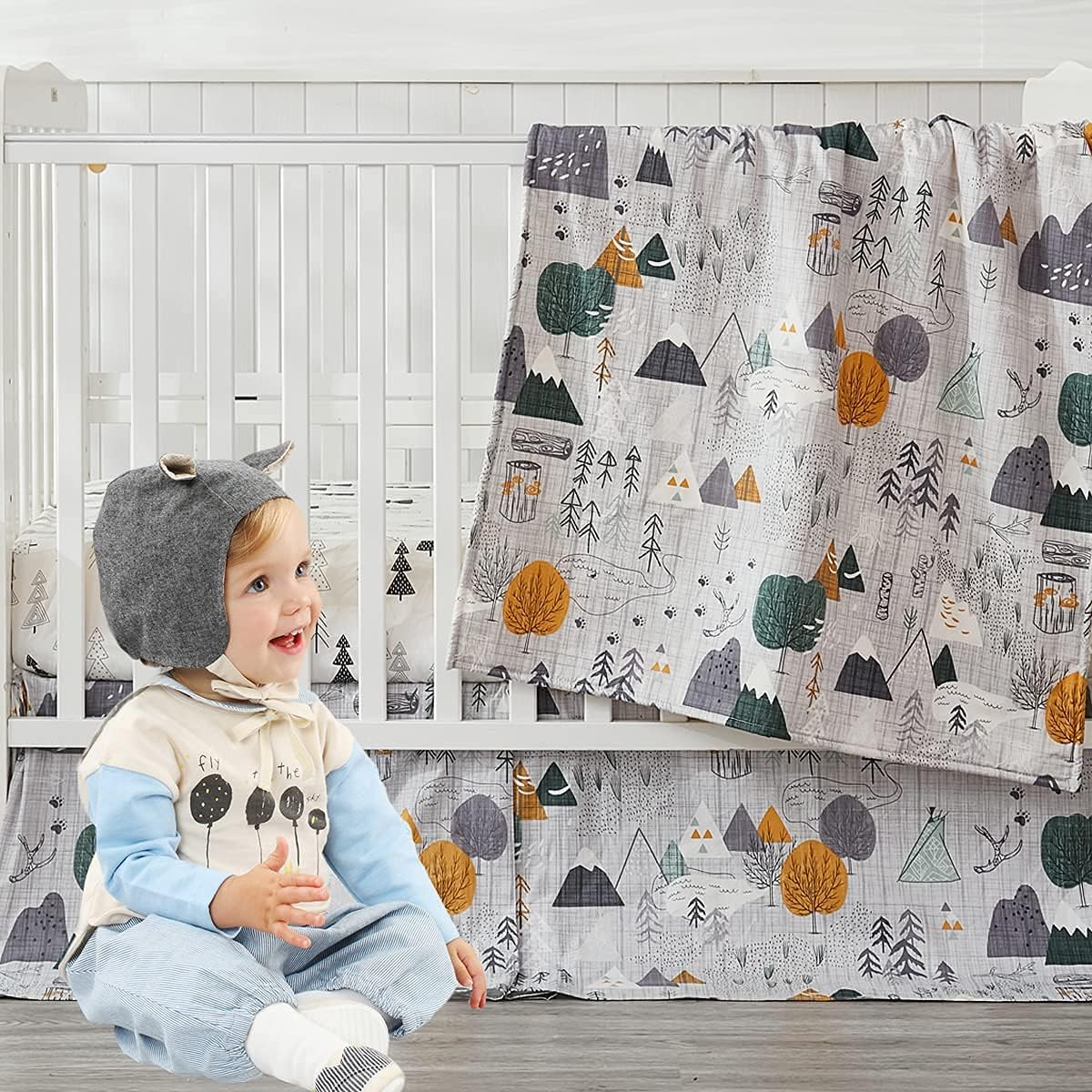 Brandream Crib Sheets Boys Girls 100% Cotton Woodland Forest Tree Arrow Baby Nursery Bed Sheet for Crib and Toddler Matress 52 * 28 Inch