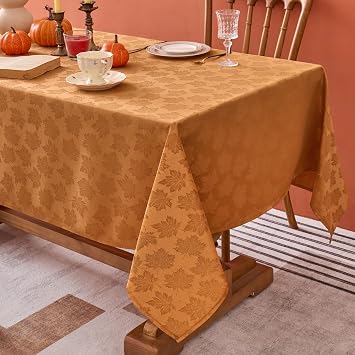Biscaynebay Fall Tablecloth Rectangle Tables 60x102-Amber Thanksgiving Autumn Harvest Gathering Jacquard Fabric Damask Table Cloths for 6 ft Kitchen Dinner Dining Outdoor Picnic Holiday Parties