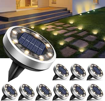 btfarm Pack of 10 Solar Floor Lights Outdoor, 8 LED Garden Lighting, Solar Waterproof Floor Solar Lights, Solar Lights for Outdoor, Garden, Lawn, Driveway, Walkway, Patio, Warm White - View 2