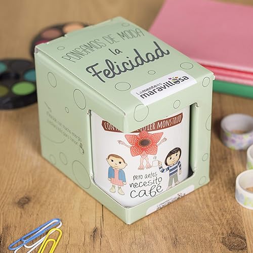 Miniatura 3 de LA MENTE ES MARAVILLOSA - Taza de cerámica con frase |Por Ti Lucharía Contra Cualquier Monstruo, pero Antes Necesito Café| 11 oz (11.2 fl oz),