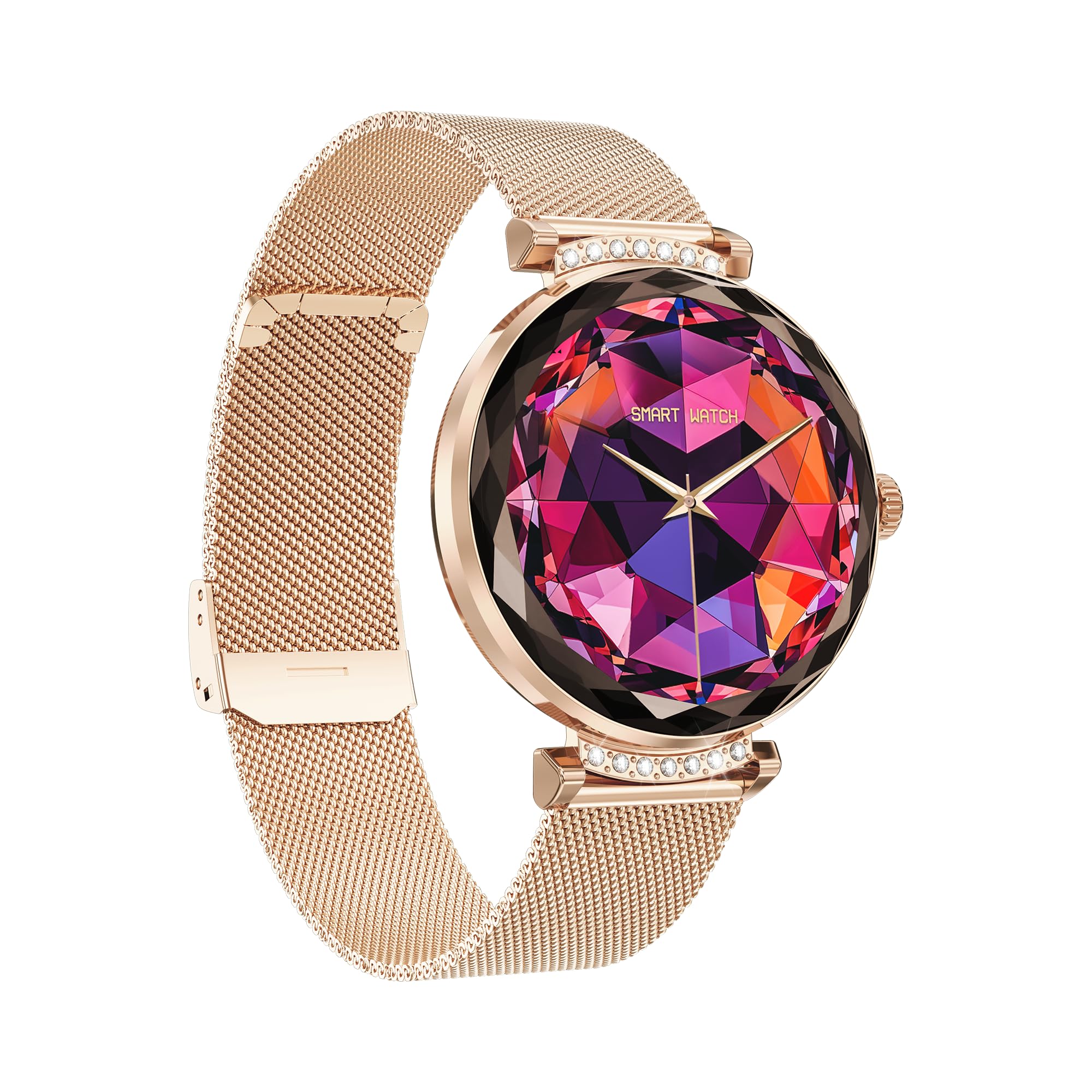 Montres Connectées Femme avec Tension Artérielle/Réponse aux Appels/Rythme Cardiaque/Pas/Sommeil/Multisports/Étanche IP68, Tracker Fitness 1,19" pour iOS Android (Or avec Diamants)