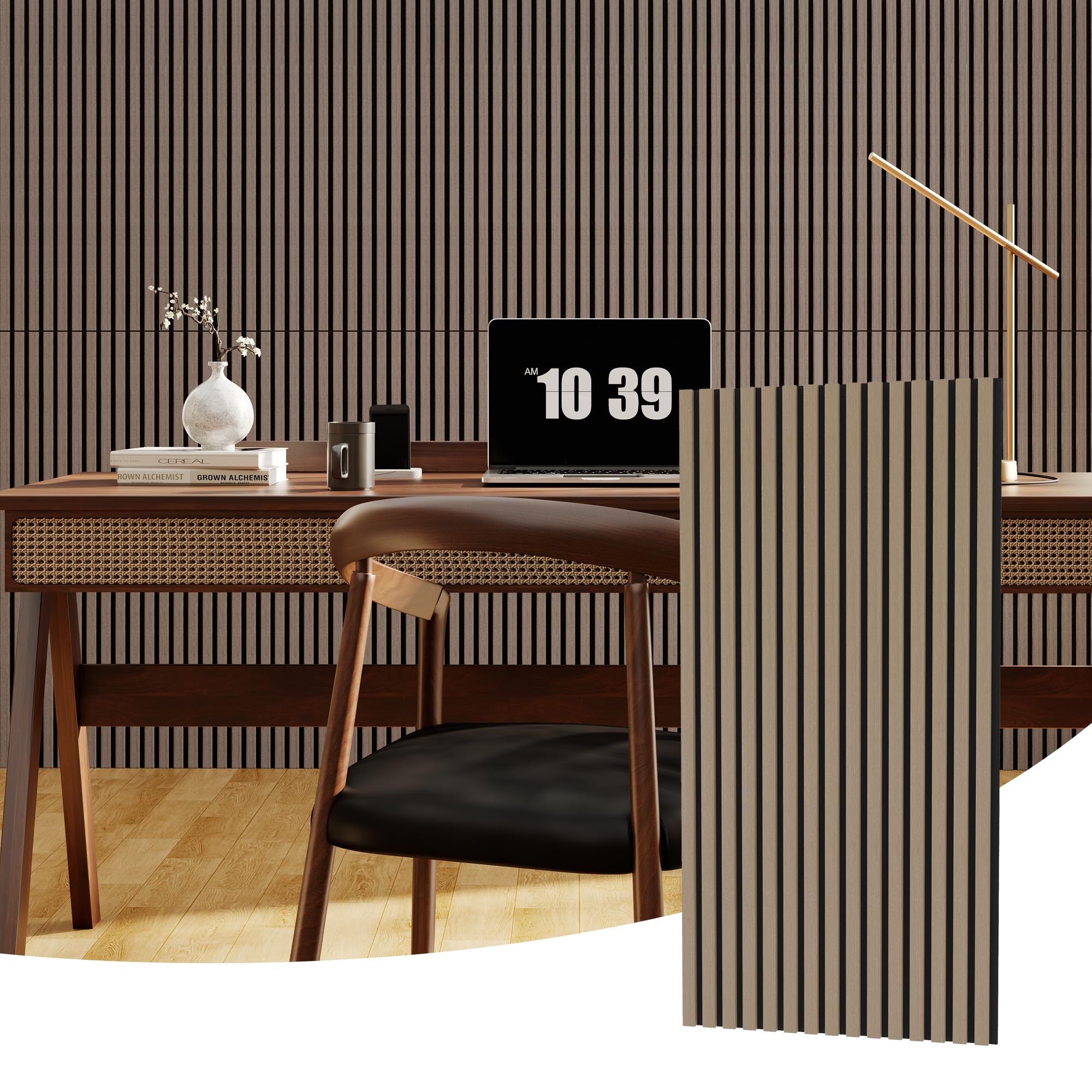 Garvee Lot de 2 panneaux acoustiques à lattes en bois | pour mur et plafond, panneaux insonorisants cannelés 3D avec finition bois, 120 x 60 cm