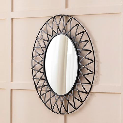 Miniatura 4 de Kujielan Espejo decorativo montado en la pared, espejo redondo con marco de metal moderno, espejos colgantes de arte de pared para sala de estar,