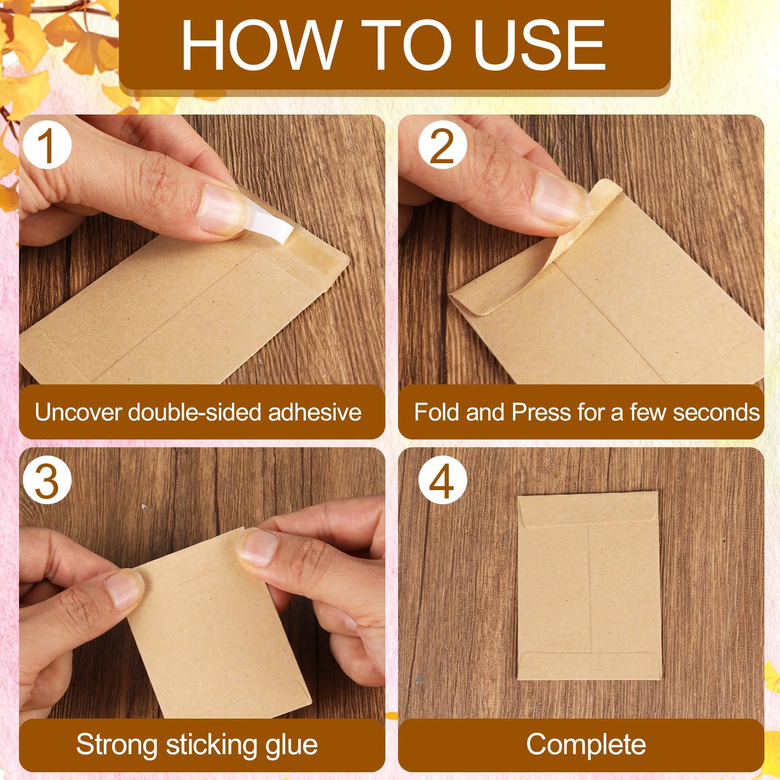 FRIUSATE Lot de 200 enveloppes de semences autocollantes en papier kraft marron 6 x 8 cm
