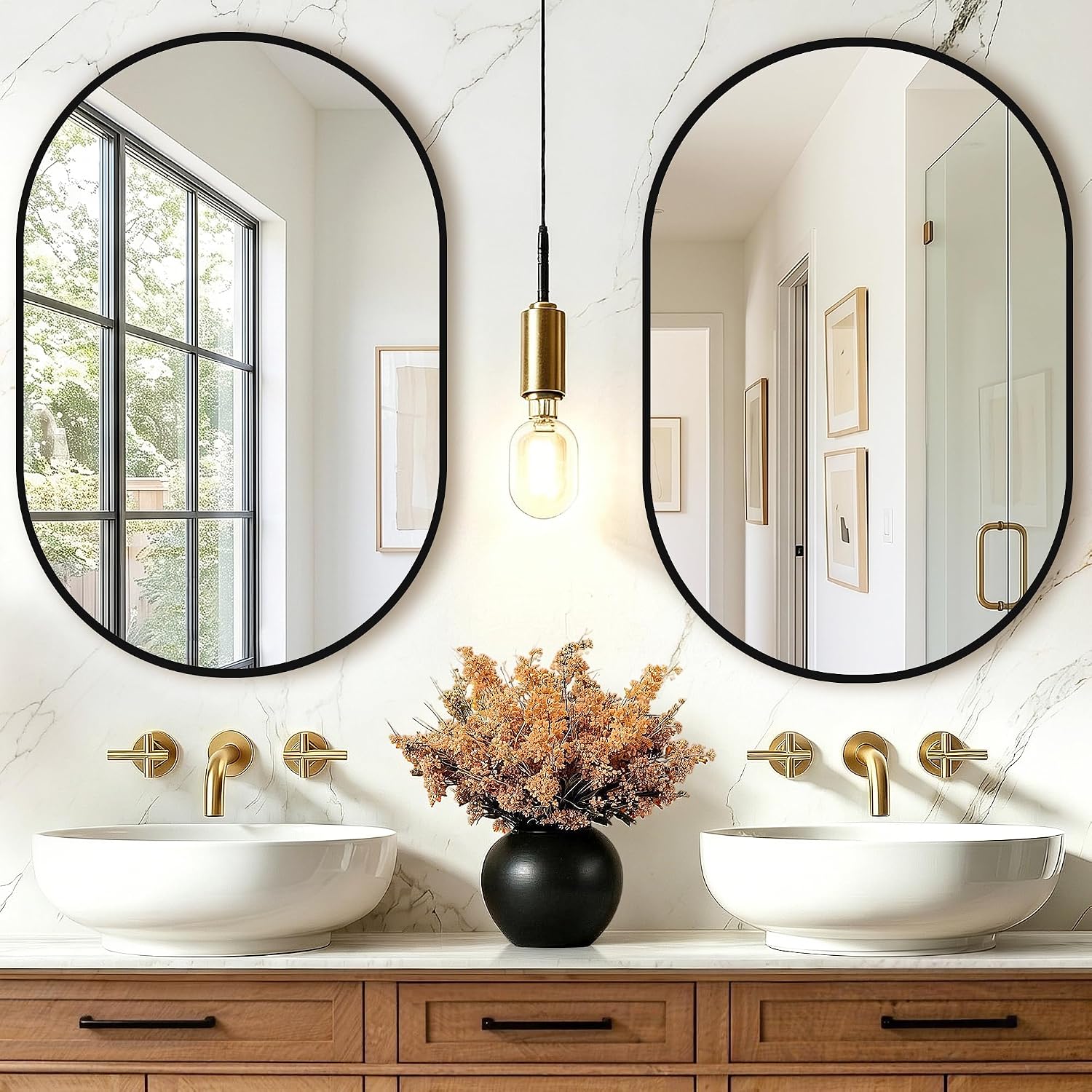 TRAHOME Oval Bathroom Mirror, 2 Pack 20"x30" Black Vanity Mirror for Over Sink, Bedroom, Living Room, Entryway, Modern Mounted Metal Frame Wall Mirror