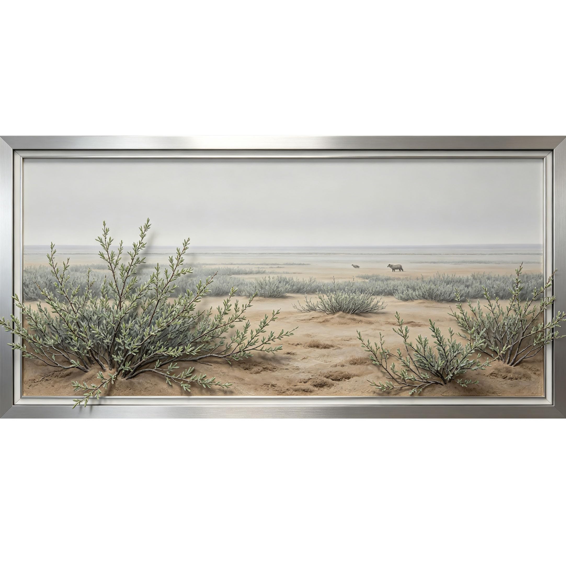 Agglomerix 3D Framed Wall Art Desert Landscape Botanical Shrubs Sand Horizon Wildlife Textured Effect Large Size Self-Adhesive Removable Wall Decor Prints Artwork for Living Room Bedroom Office