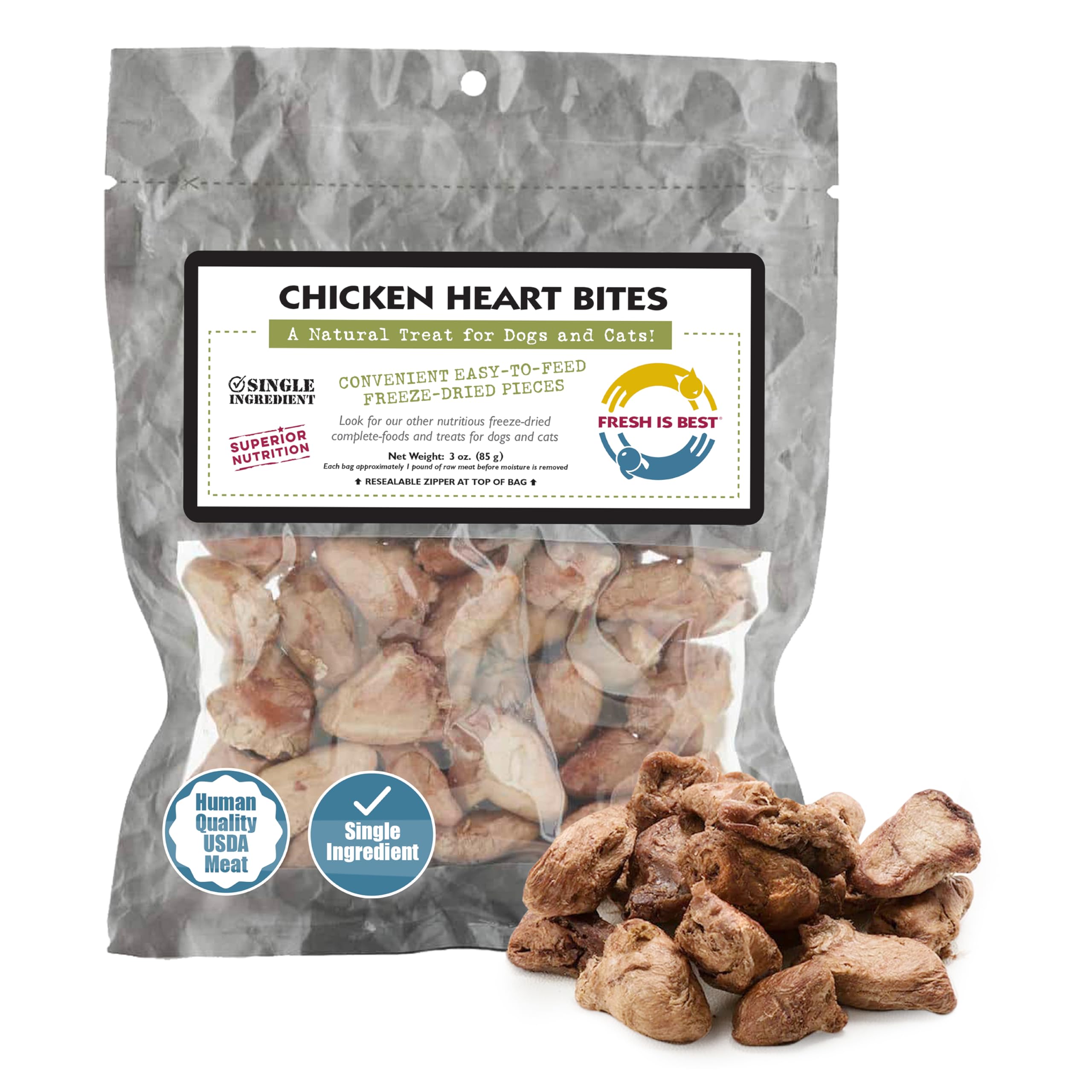 Fresh Is Best Freeze Dried Raw Whole Chicken Hearts, Dog & C