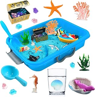 Agentlan Ocean Sensory Bin with Sea Animals, Sensory Sand & Treasures - Toddler Toys Ages 3-8