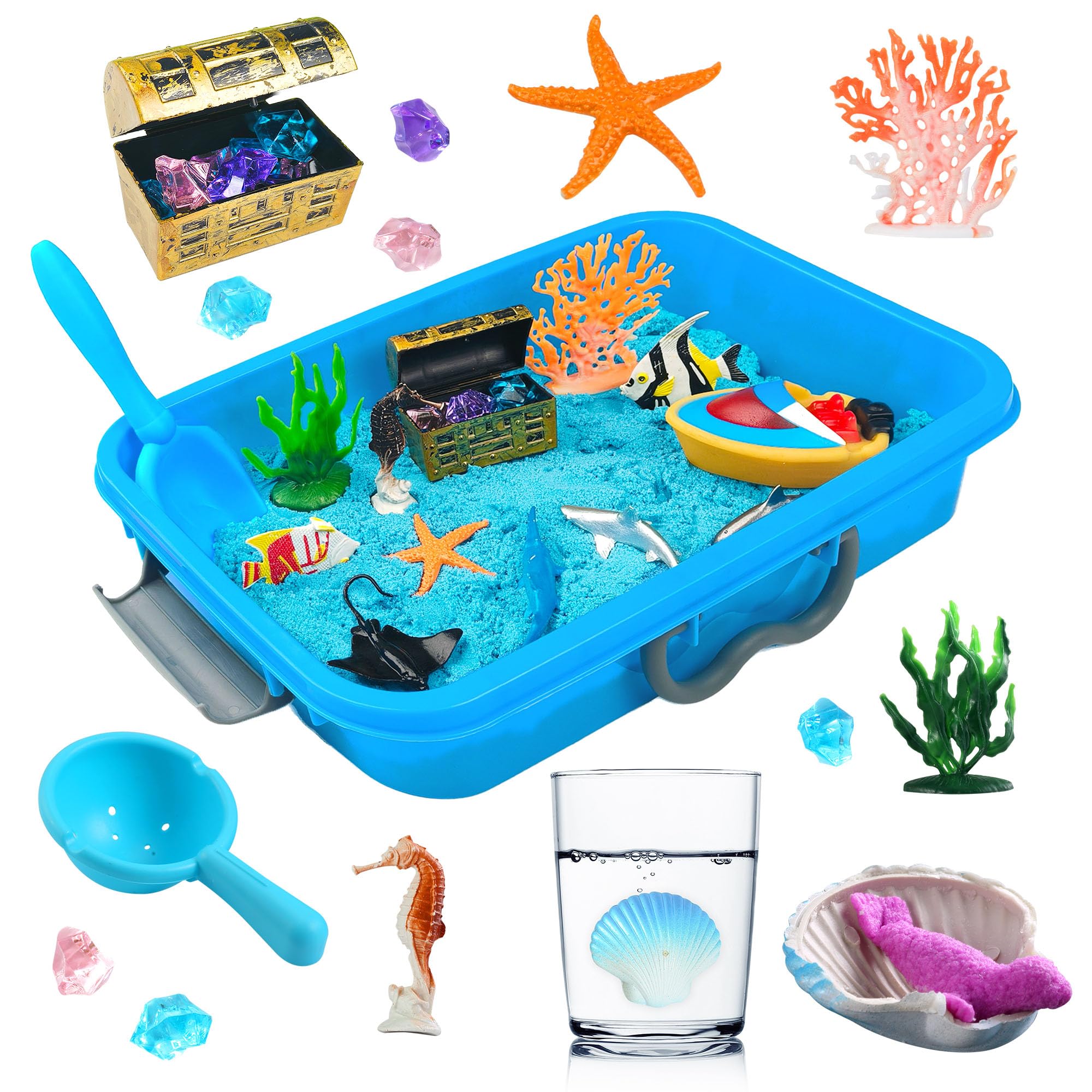 AGENTLAN Ocean Sensory Bin, Ocean Sensory Water Toys with Sea Animal for Toddlers Boys and Girls, Kids Toys Gift Sand Box for Age 3 4 5 6 7 8