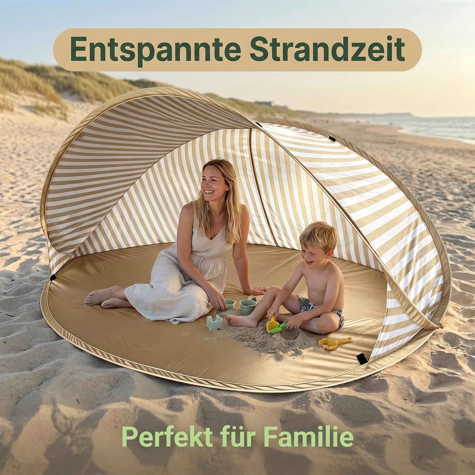 Strandmuschel UV-Schutz 50+, Winddicht & tragbar, Sonnenschutz für Baby, Platz für 2-3 Personen