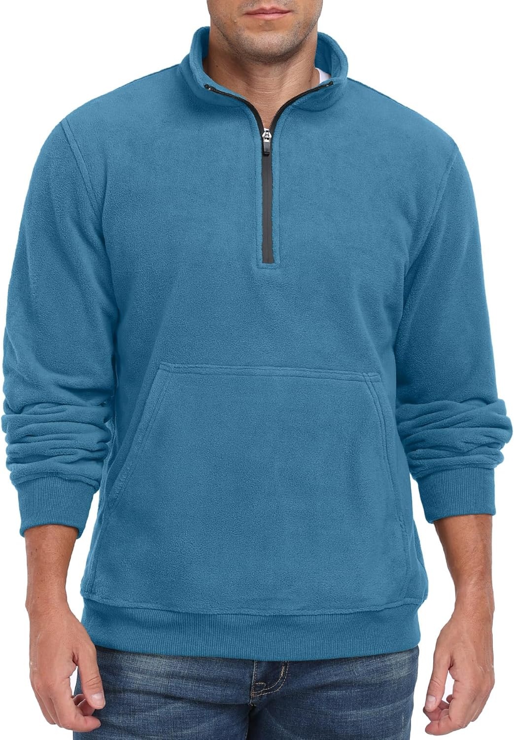 Askdeer Men's Quarter Zip Pullover Mock Neck Polar Fleece Sweatshirt Thermal Winter Sweater with Pocket - Image 2