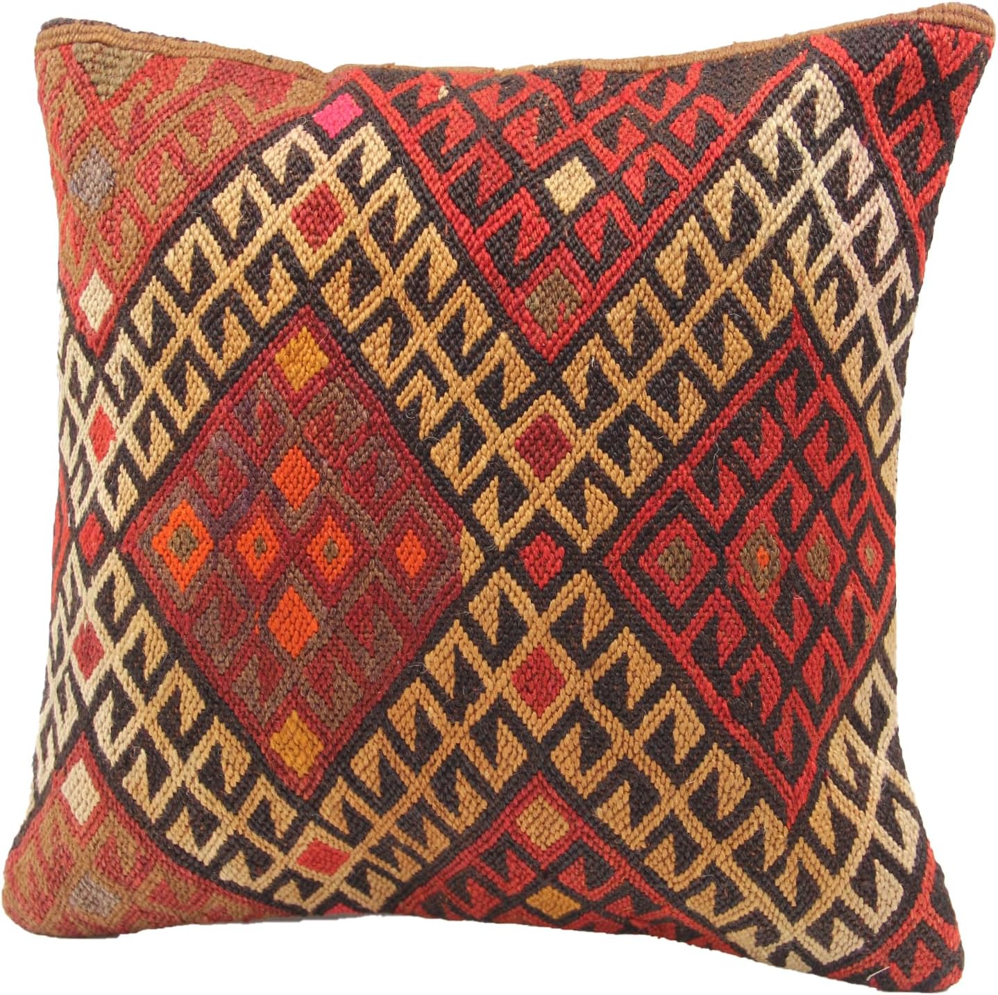 Handmade Kilim Pillow Cover 14x14 Inch Modern Bohemian Geometric Kelim Accent Turkish Throw Art Deco Home Design Ethnic Cushion Cover