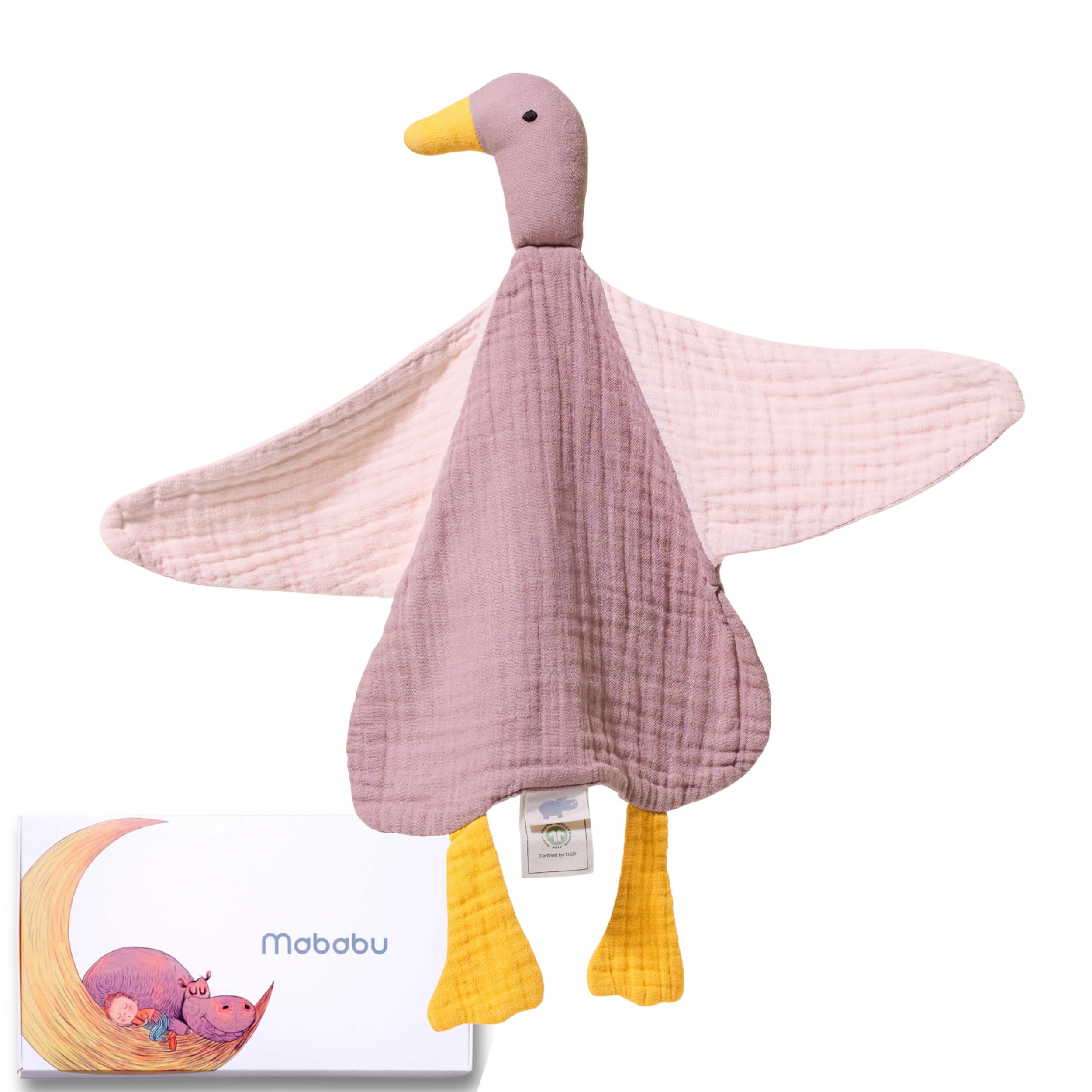 Mababu Schmusetuch Baby Musselin – Bio-Baumwolle & Oeko-TEX® – Kuscheltier Ente – Geschenk zur Geburt, 4-lagig, extra weich, für Neugeborene, Jungen & Mädchen, waschbar, als Schnuffeltuch