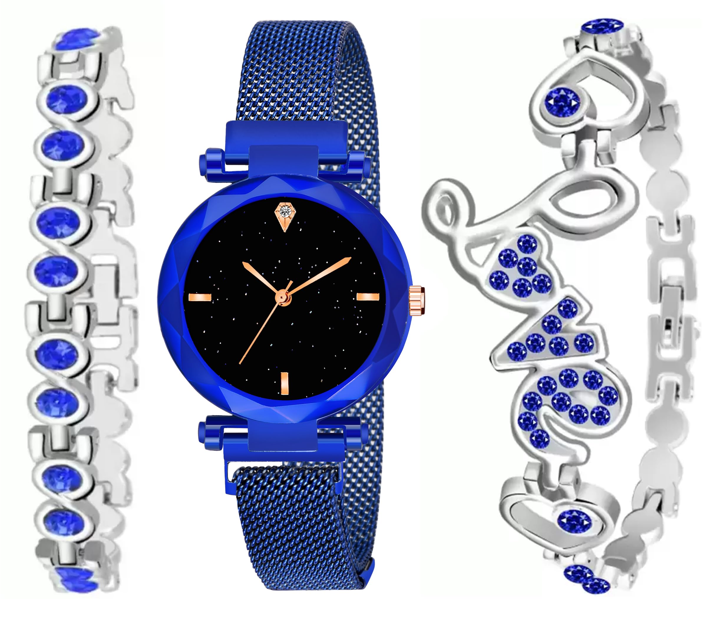 The Shopoholic Analog Black Dial Watch for Girls Stylish Watch with Blue Love Bracelet for Women Gift for Teenage Girls (B0D8TQJCB5) Amazon Price History, Amazon Price Tracker