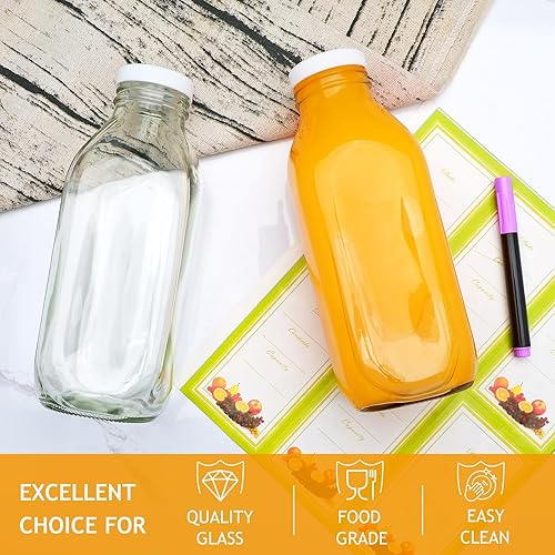 Miniatura 3 de Datttcc Tarros de leche cuadrados de 31 onzas, tarro de vidrio reutilizable, recipientes con tapas y asas de transporte, yogur, batidos, jugo, miel,