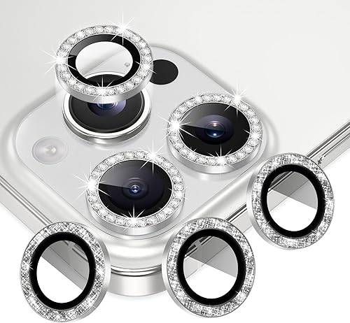 Miniatura 19 de AGVEE 3+3 6 Pack para iPhone 12 Pro Max de 6.7" Protector de lente de cámara, anillo metálico Bling Diamond y Bling Glitter, película de cubierta de