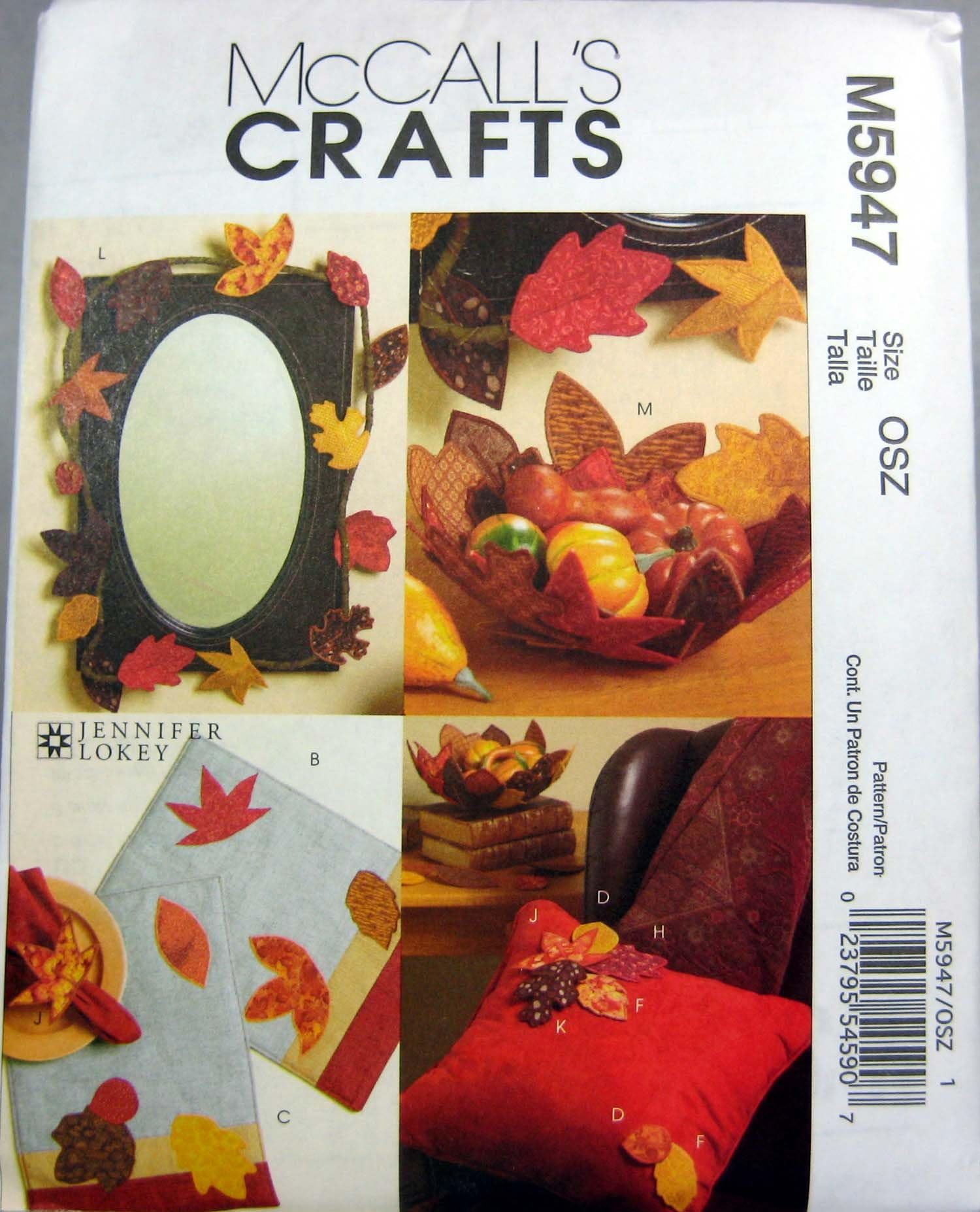 McCall's Sewing Pattern M5947 Crafts Autumn Decor Jennifer Lokey Design Runner, Placemats, Garland, Bowl, and Leaf Embellishments