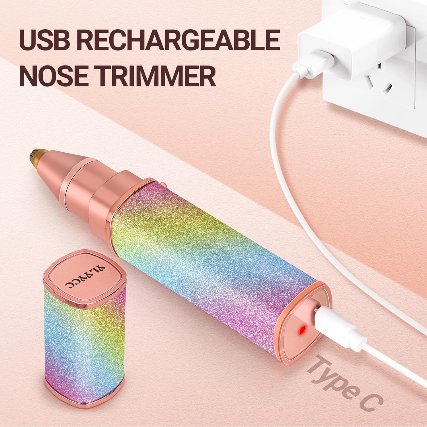 Facial Hair Removal for Women: 2-in-1 Rechargeable Nose Hair & Eyebrow Trimmer, Face Shaver with Built-in LED Light for Removing Chin, Upper and Lower Lip Area Peach Fuzz - Image 4