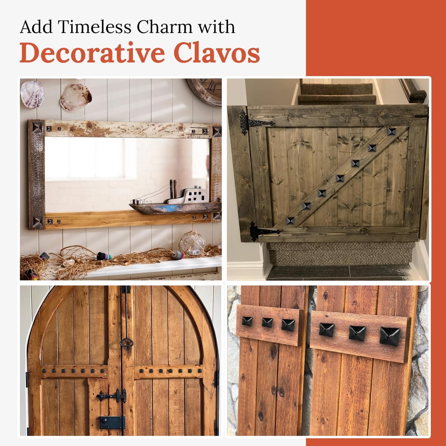 50 Pack 1.5" Large Square Clavos Decorative Nails – Black – Handmade Rustic Square Head Fasteners for Farmhouse Shutter, Faux Wood Beams, Barn Door, Shutters, and Gates – Ornamental Wood Accent