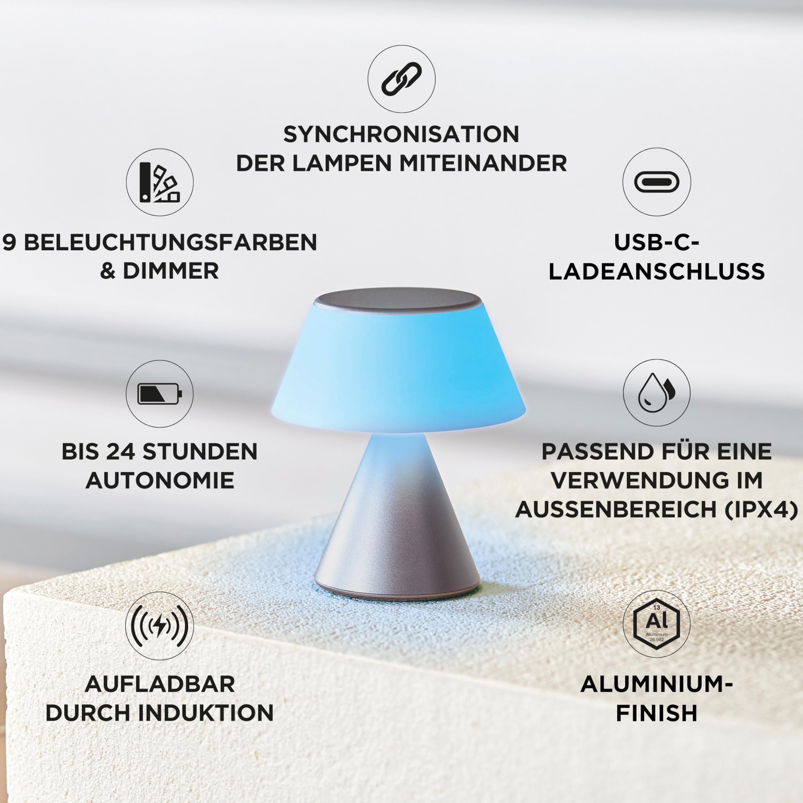 Lexon LUMA M LED-Schreibtischlampe, kabellose Tischlampe mit Dimmfunktion und Multi-Lampen-Synchronisation, 9 Lichtfarben für Büro, Schlafzimmer und Nachttisch, Rosa