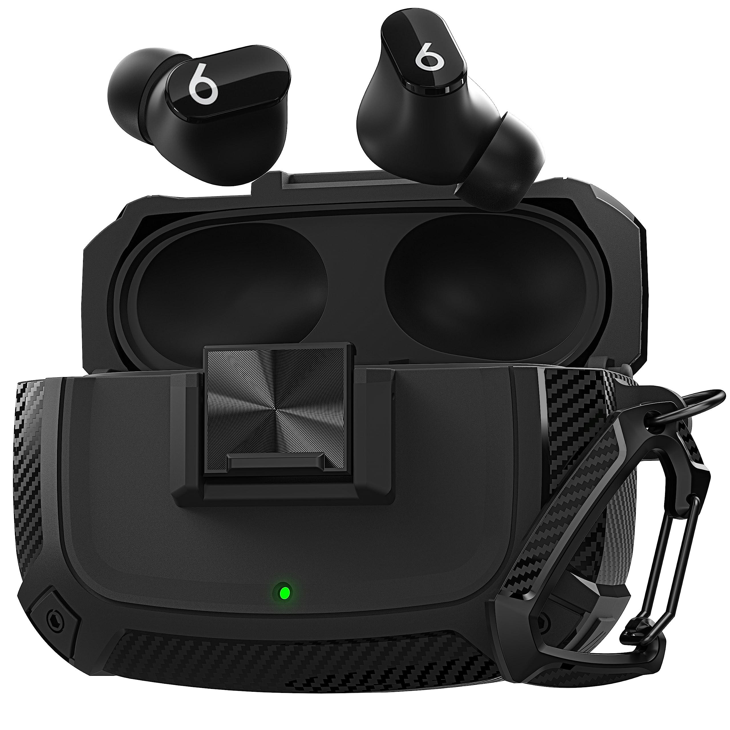 Maxjoy for Beats Studio Buds Case Cover, Studio Buds Plus Case 2023 with Lock, Studios Bud + Shockproof Protective Earbuds Cases with Keychain for Beats Studios Bud 2021/ Buds+ 2023, Black