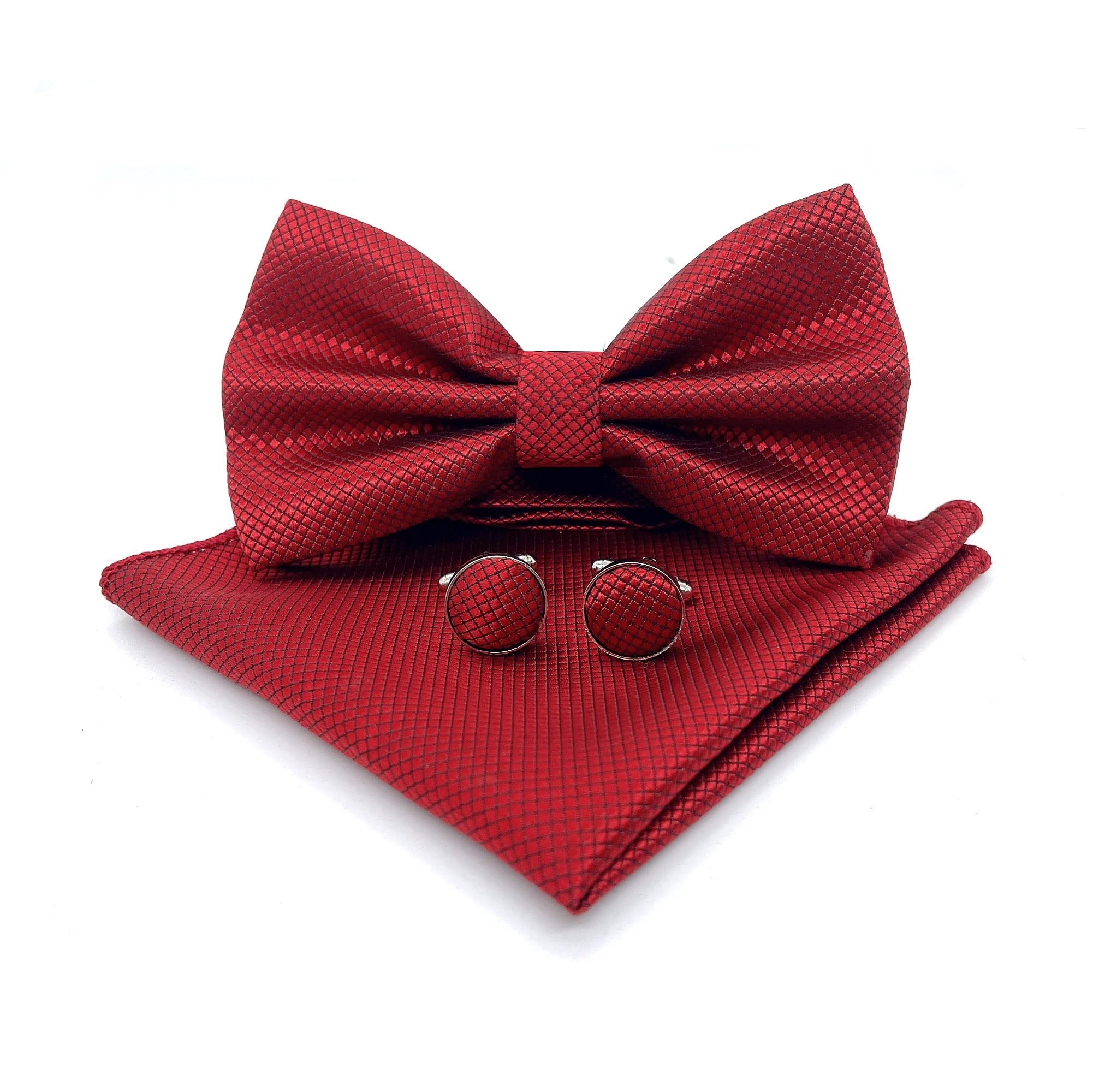 Aoibeely Pajarita para Hombre, Pajarita con Gemelos y Pañuelo, para Boda, Esmoquin, Traje, Evento Forma