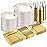 bUCLA 600PCS Clear Plates with Gold Trim - Clear Gold Dinnerware Set Disposable Include 100 Dinner/100 Dessert Plates, 100 Knives, 100 Forks, 100 Spoons, 100 Cups for Wedding, Party