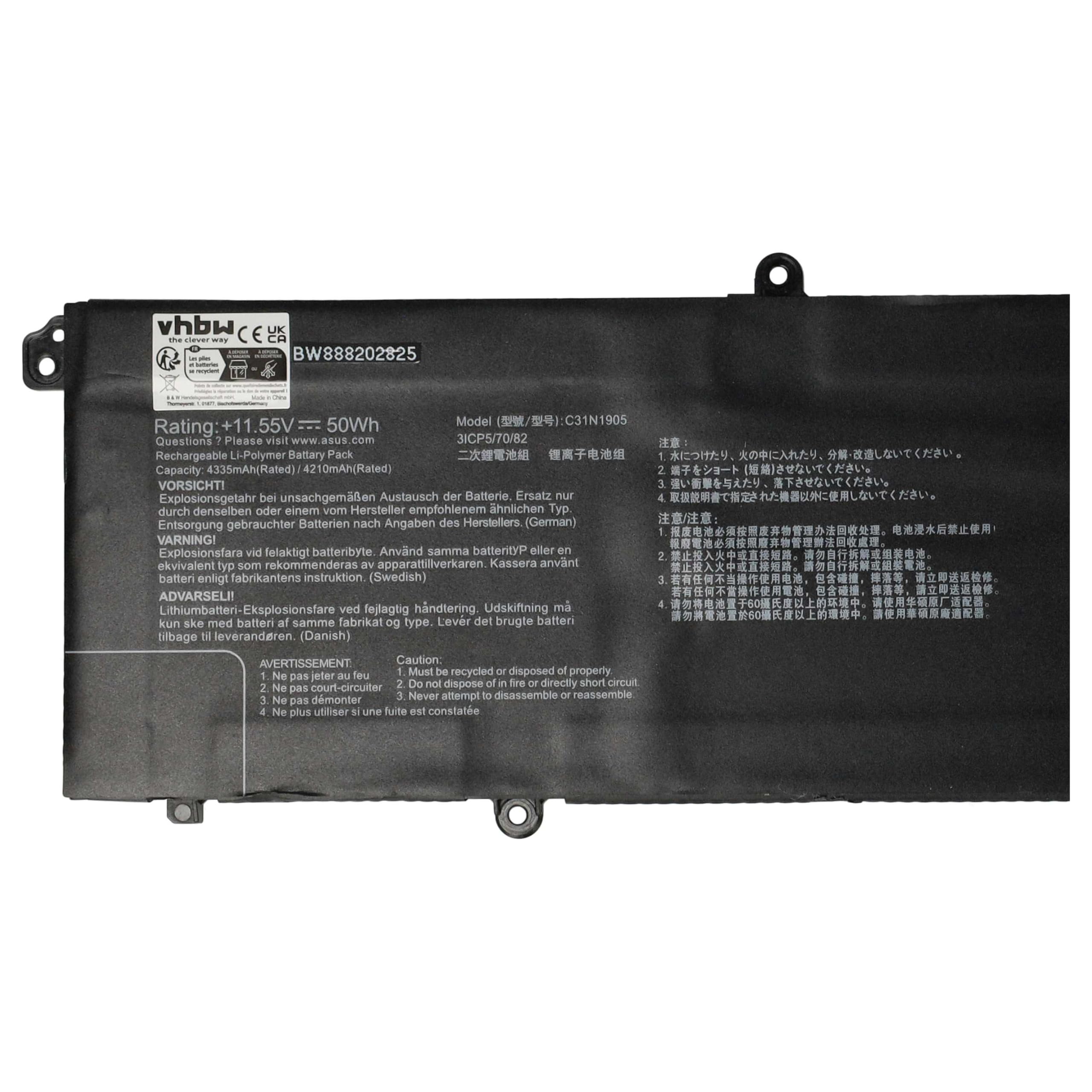 vhbw batteria sostituisce Asus 0B200-03580200, C31N1905 per laptop, notebook (4250mAh, 11.55V, Li-Poly)