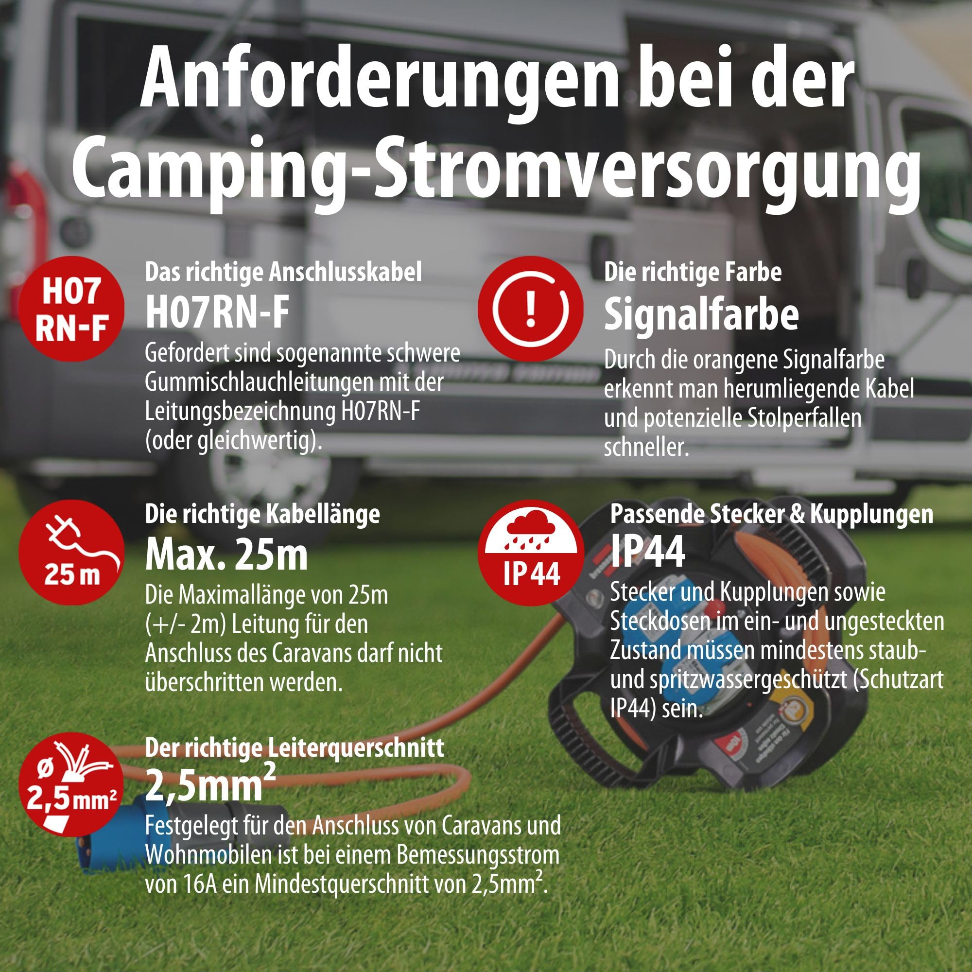 Brennenstuhl CEE 230V Camping Kabeltrommel X-Gum (10m H07RN-F 3G2,5 Kabel in orange, Kabeltrommel mit 2 CEE- und 3 Schutzkontakt-Steckdosen, ständiger Einsatz außen IP44, Made in Germany)