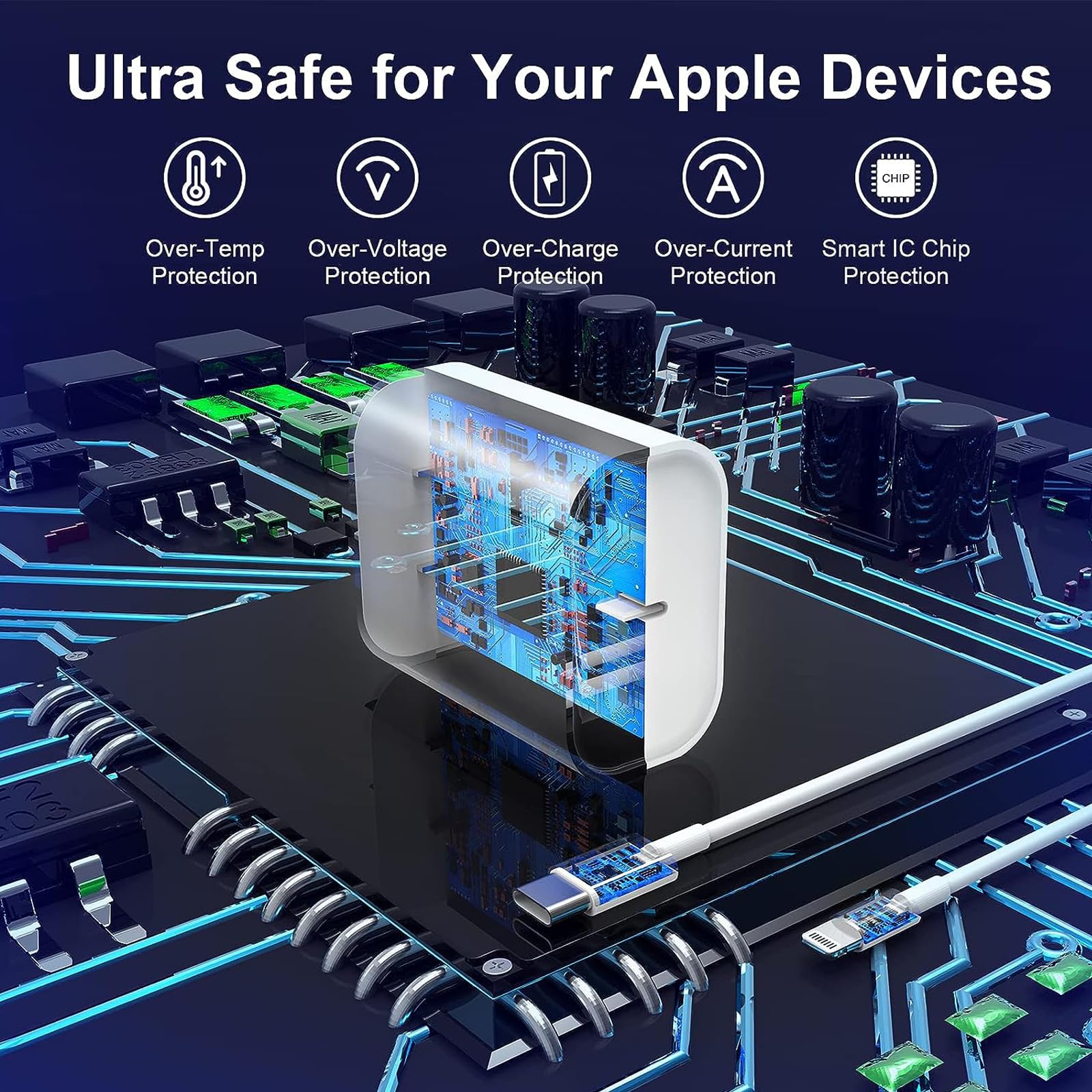 Caricabatterie rapido per iPhone, confezione da 3 pezzi, certificato MFi, blocco di ricarica rapida per iPhone, adattatore di ricarica rapida USB C, con cavo da USB C a Lightning da 3 m, cavo di