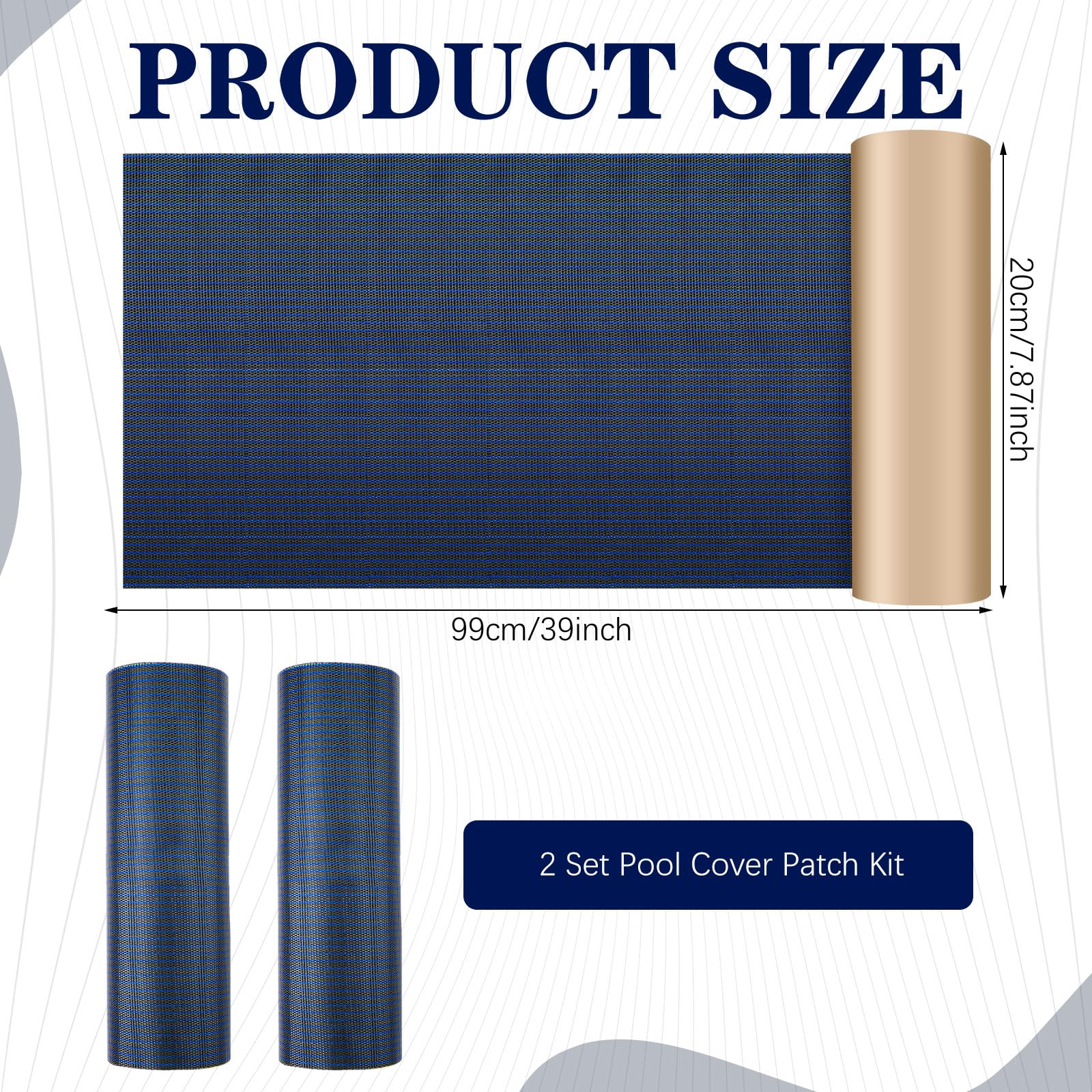 Pushglossy Kit de 2 rollos de parches de cubierta de seguridad para piscina, kit de reparación de parches de piscina de 39 x 8 pulgadas, parche de malla autoadhesiva para cubierta de piscina de
