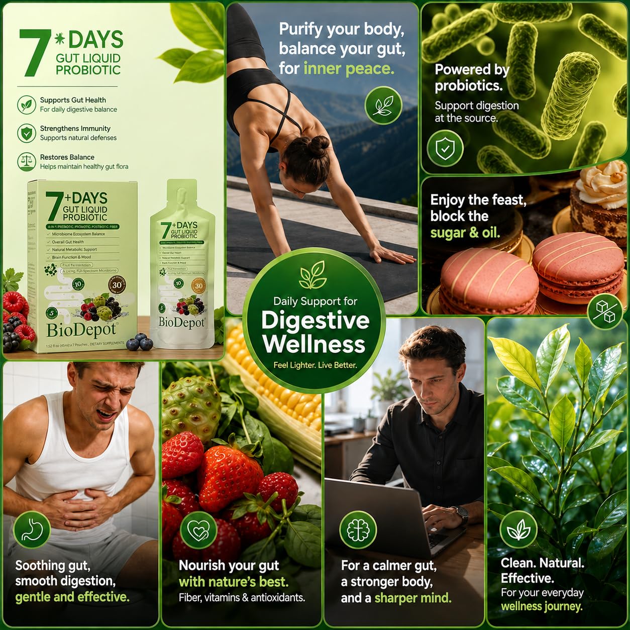 7 Day Liquid Probiotic Cleanse Sachets, Prebiotic Probiotic Postbiotic Supplement for Women & Men, 10 Strains, Microbiome Balance, Digestive & Gut Health, Bloating & Detox Support, Vegan — Amazon image 9