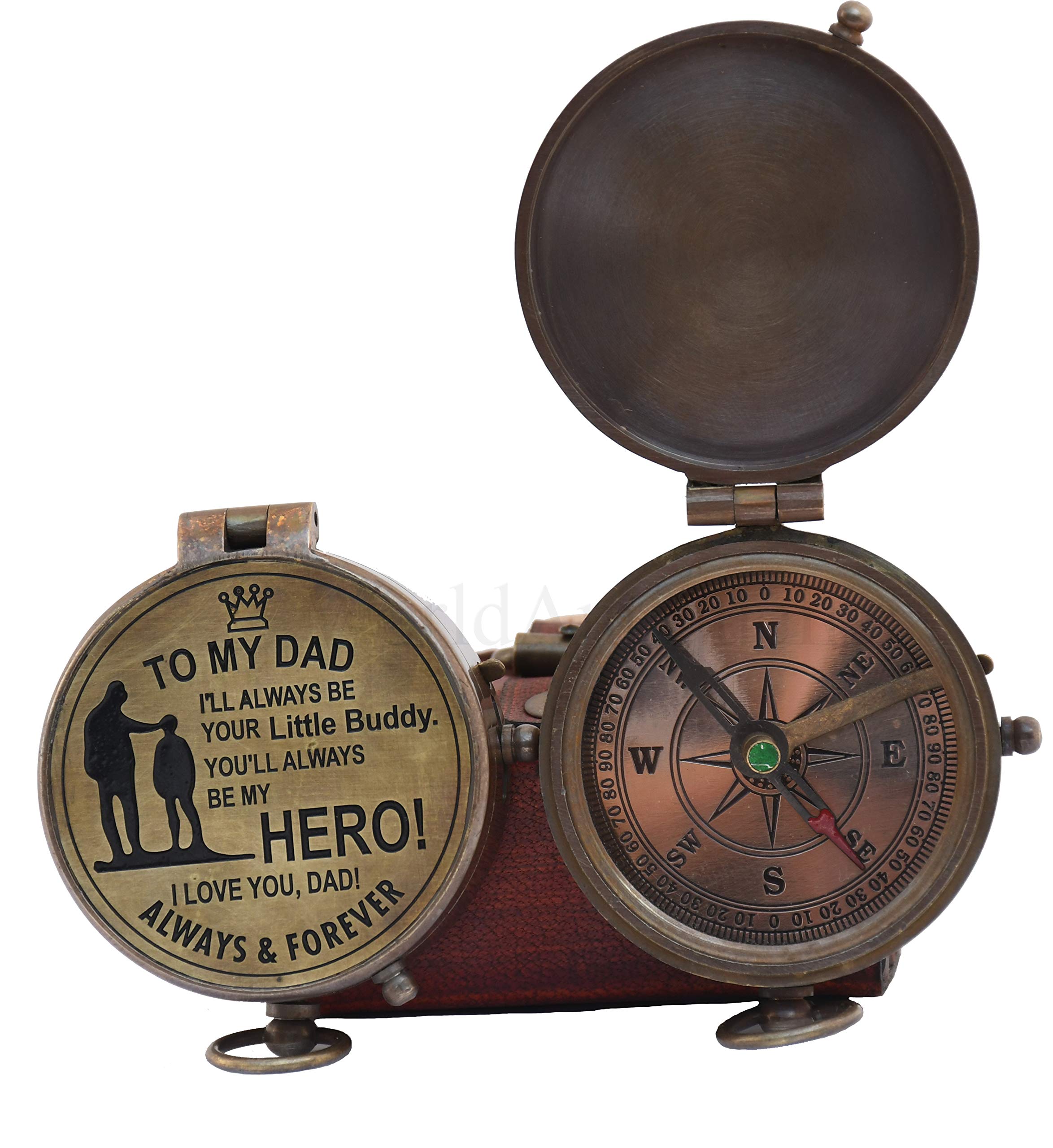 WOANIN Engraved Brass Compass- Personalized Sundial Compass Gift to My Son/to Our Son/Nautical Gift for Son from Dad/Gift to Son from Mom A Perfect and Unique Gift with Leather Case (Son to Dad)