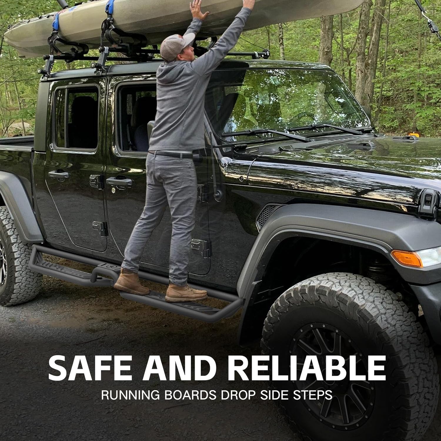 for Gladiator JT Running Boards Side Steps Compatible with 2020 2021 2022 2023 2024 2025 2026 Jeep Gladiator JT 4 Door, Two Stairs Design Nerf Bars Step Plates Rock Sliders Rail Steel