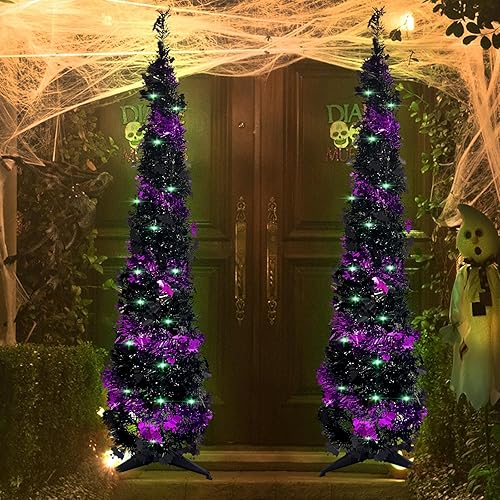 Miniatura 8 de Árbol de Navidad desplegable de 4 pies para decoración de interiores, mini árbol de Navidad preiluminado con 60 luces, árbol de Navidad artificial