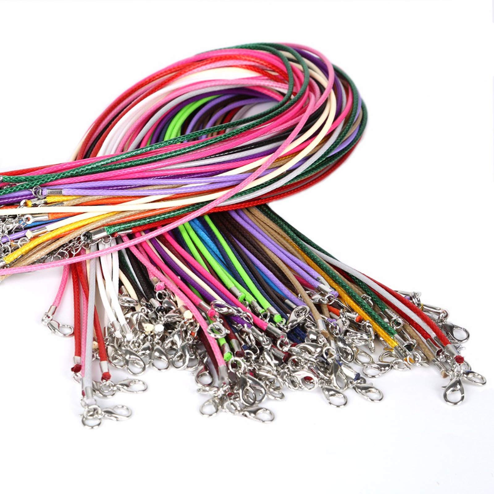 Waxed Necklace Cord, 100Pcs 1.5mm Mixed Color Wax Cord String with Lobster Clasp for Necklace Bracelet Jewelry Making