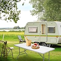 Vista 8 de Mesa plegable portátil de plástico resistente de 6 pies, plegable por la mitad, mesa plegable de plástico para interiores y exteriores, para Blanco