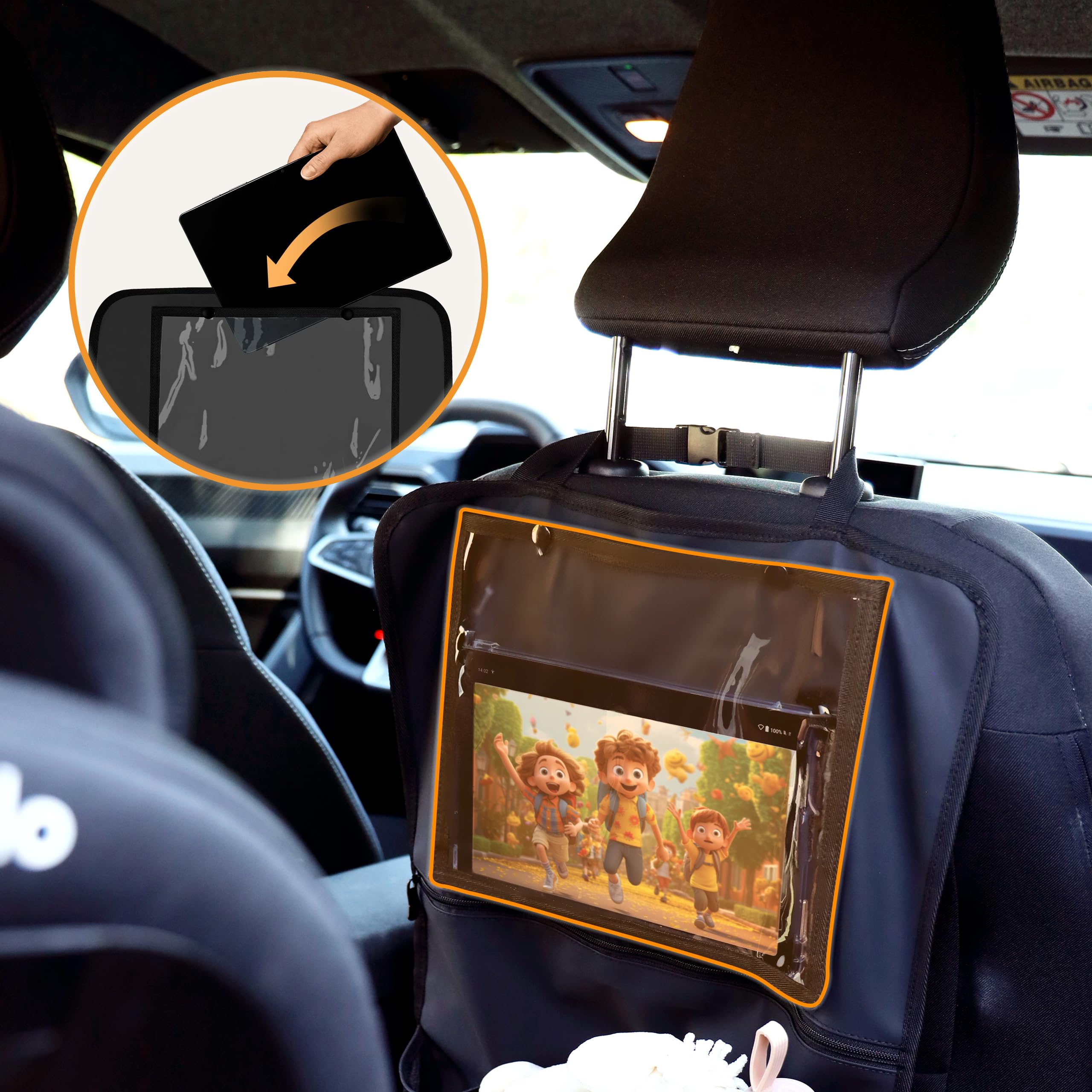 LIONELO SEATORGANIZER Uniwersalny Organizer na Fotel Samochodowy dla Dzieci, Wodoodporny Ochraniacz na Oparcie Fotela, Organizer na Tablet 13 cali, 5 Kieszeni, Szybki Montaż