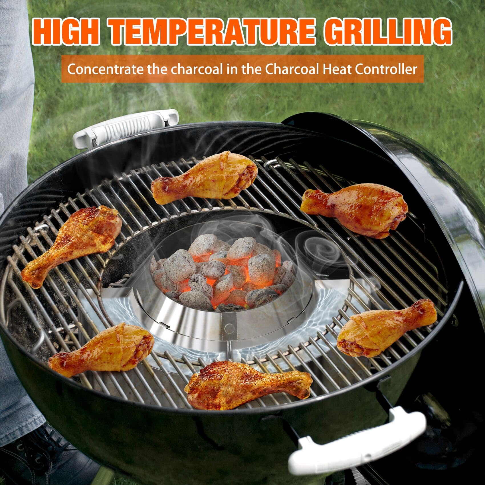 onlyfire Dispositivo di Gestione del Calore del Carbone con Serbatoio d'Acqua Staccabile per Weber Kettle Barbecue a Carbone da 57&67 cm, Charcoal Heat Controller, Ricambio per Weber 7666