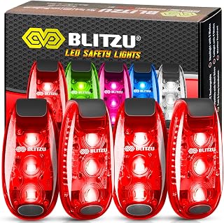 BLITZU 4-Pack Clip-On LED Safety Lights for Night Running, Walking, Cycling - High Visibility Strobe with 100+ Hour Battery