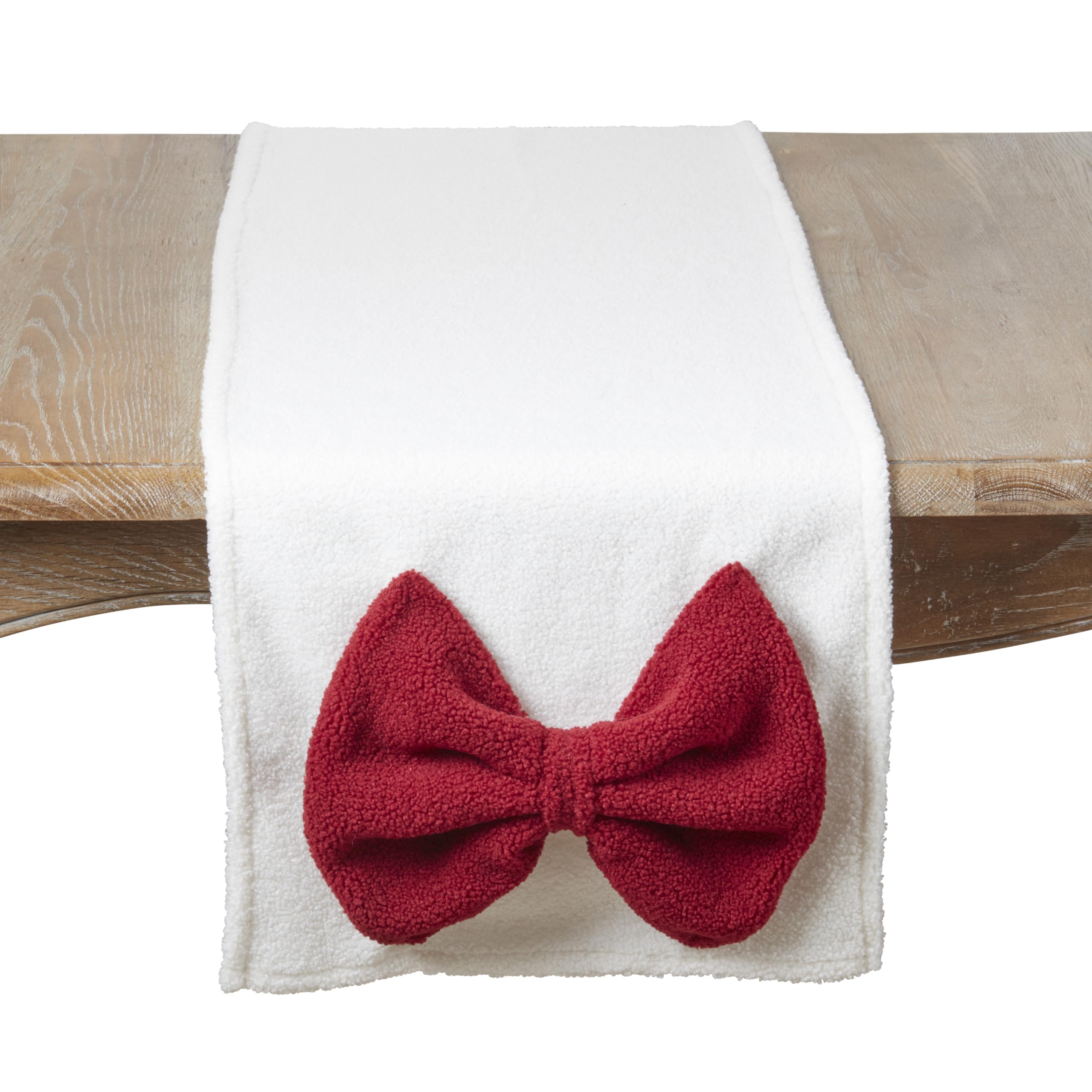 SARO LIFESTYLE Holiday Bow Table Runner - Festive Textured Christmas Table Runner for Holiday Dining, Winter Entertaining, Seasonal Tablescapes, and Decorative Table Décor, 16"x72", White