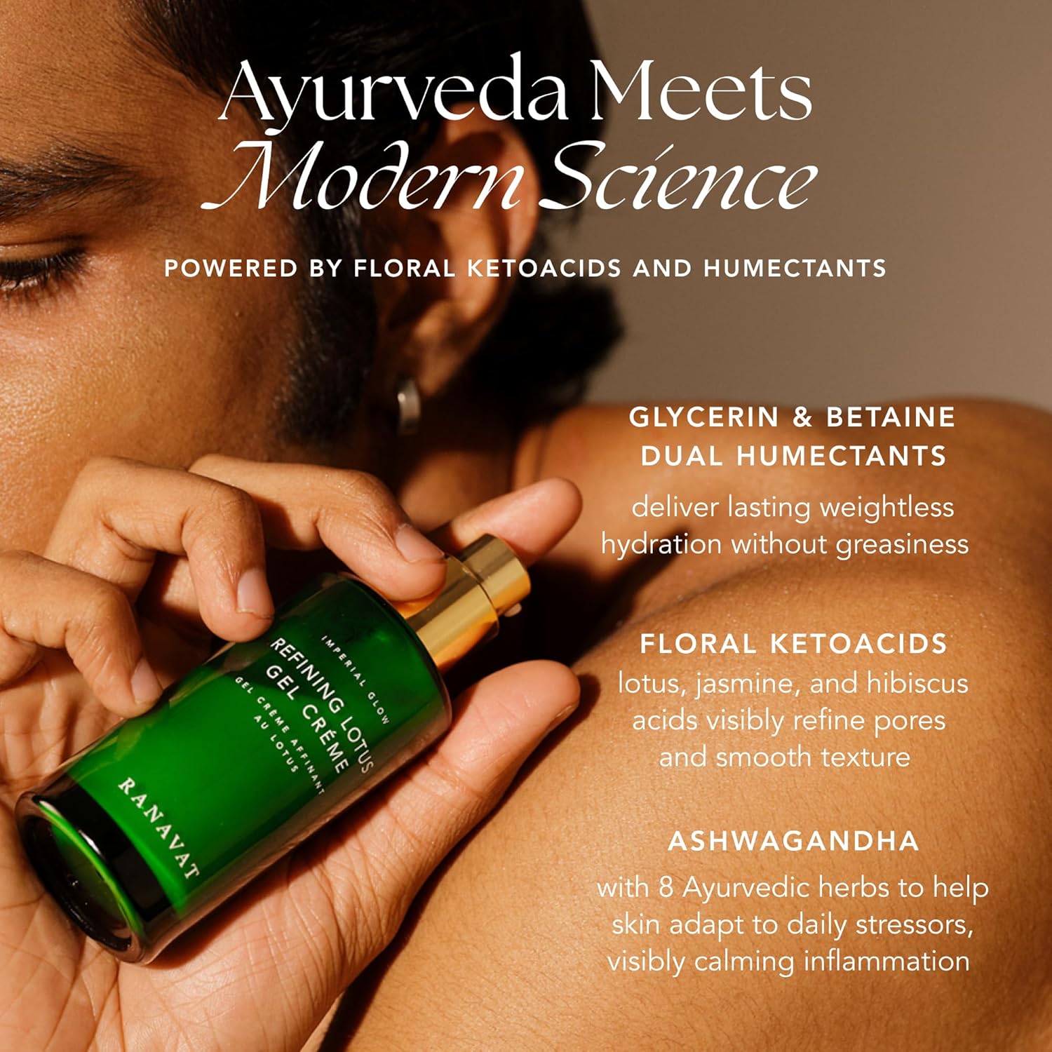 RANAVAT Refining Lotus Gel Cream - Hydrating Gel Moisturizer & Pore Minimizer – Improves Radiance & Texture with Hyaluronic Acid & Floral Ketoacids (1.7 oz)