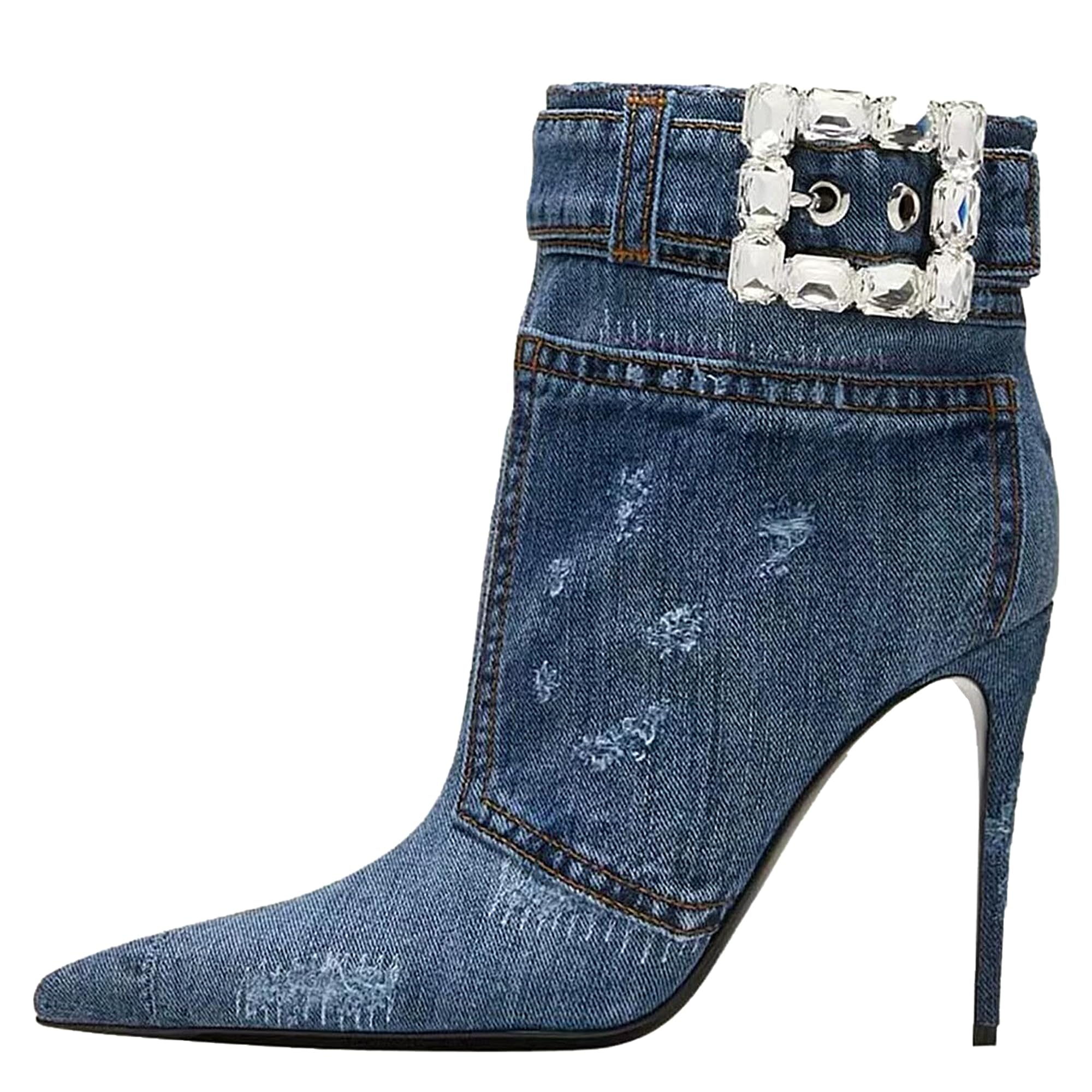 Bottes en denim bleu avec élasticité lâche et bout pointu