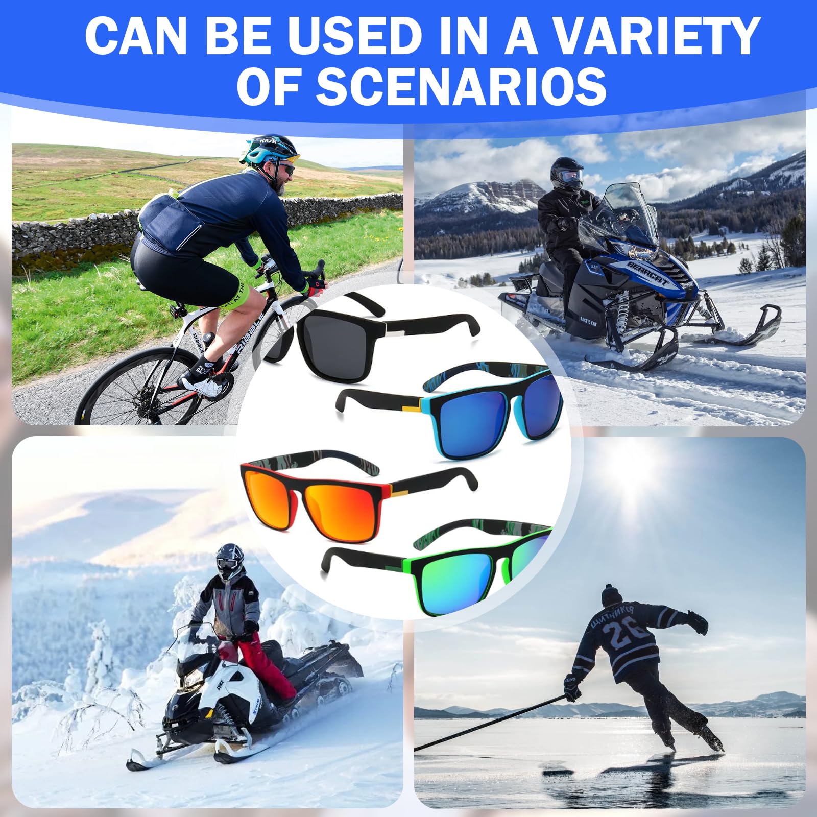 Lot de 4 paires de Lunettes de Soleil Lunettes de Soleil Polarisées pour Homme Femme Disponibles UV Protection