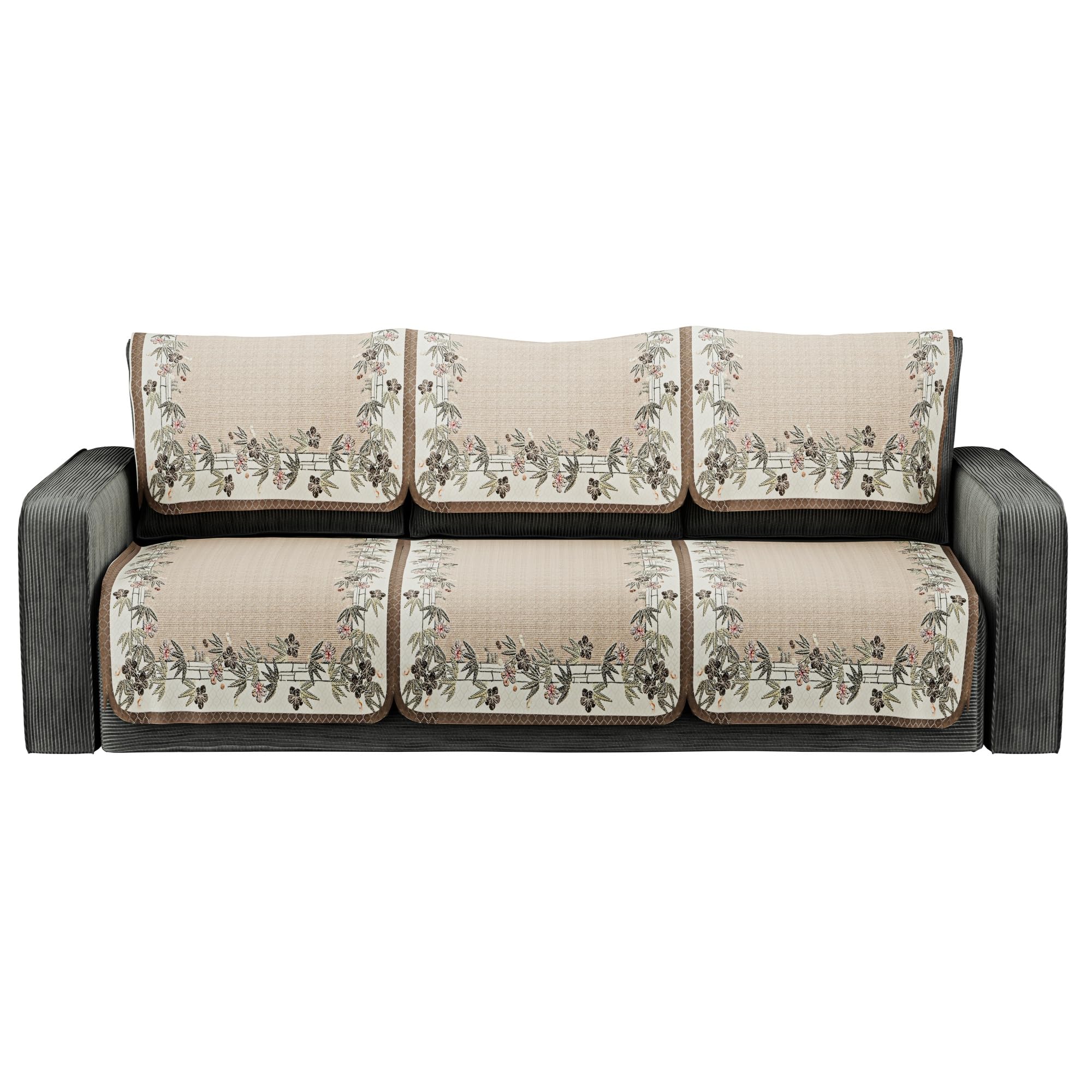 Kuber Industries Net Cotton Sofa Covers 3 Seater | Sofa Protector Cover for Living Room | Sofa Cloth Cover for Home Decor& Office | Soft Sofa Slipcovers | Paradise 1139 - Cream & Brown-image-17