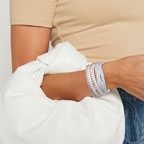 Miniatura 3 de Tiantian - Joyería bohemia de moda, pulseras apilables multicapa con diseño de envoltura de cuero de diamantes de imitación de cristal para mujer