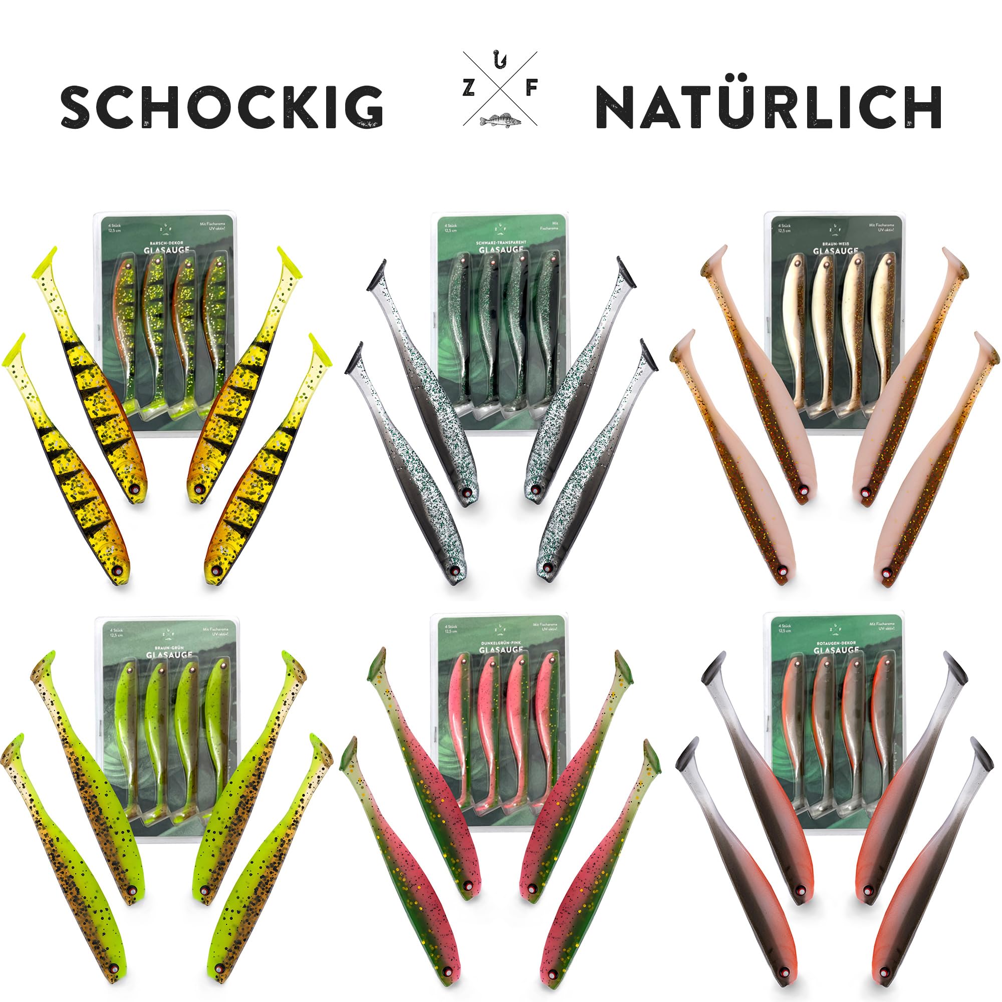 Zanderfang Gummifisch Set Glasaugen – Gummifische für Zander, Hecht, Barsch